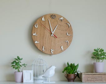 Yoga Silent Clock — Personalized Wooden Wall Decor