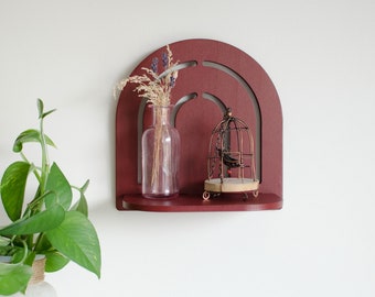 Burgundy mini wood shelf for mini plants,  collectibles,  Wall decor for stylish home