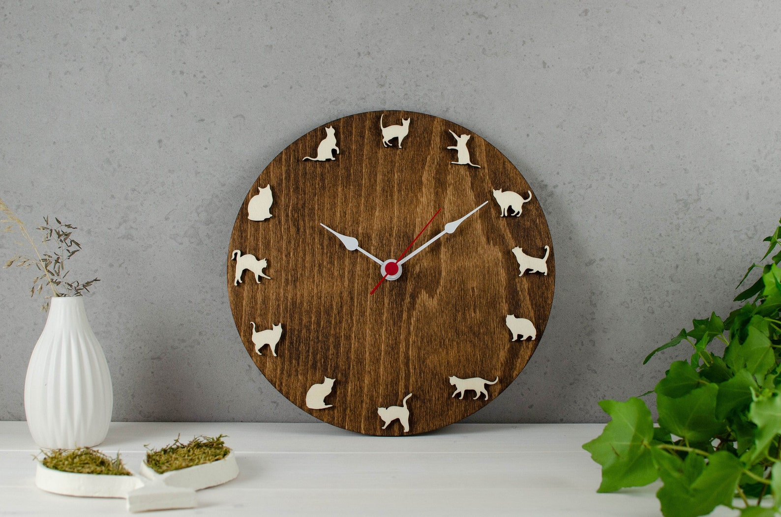 Cat Clock Wood Wall Cat Clock Cat Lovers Gift Cute Cat Etsy