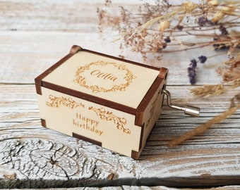 Personalized Wood Music Box, wooden box with name in rustic decor, personal birthday gift