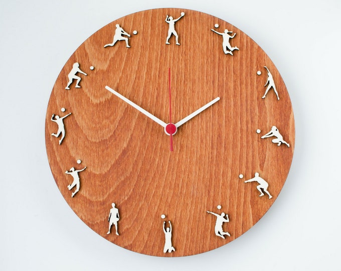 Volleyball Wood Wall Clock: Handmade Sports Decor