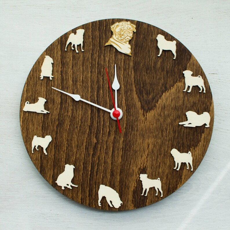 Mops Uhr Mops Porträt Holz Uhr Tier Wanduhr Geschenk für Etsy