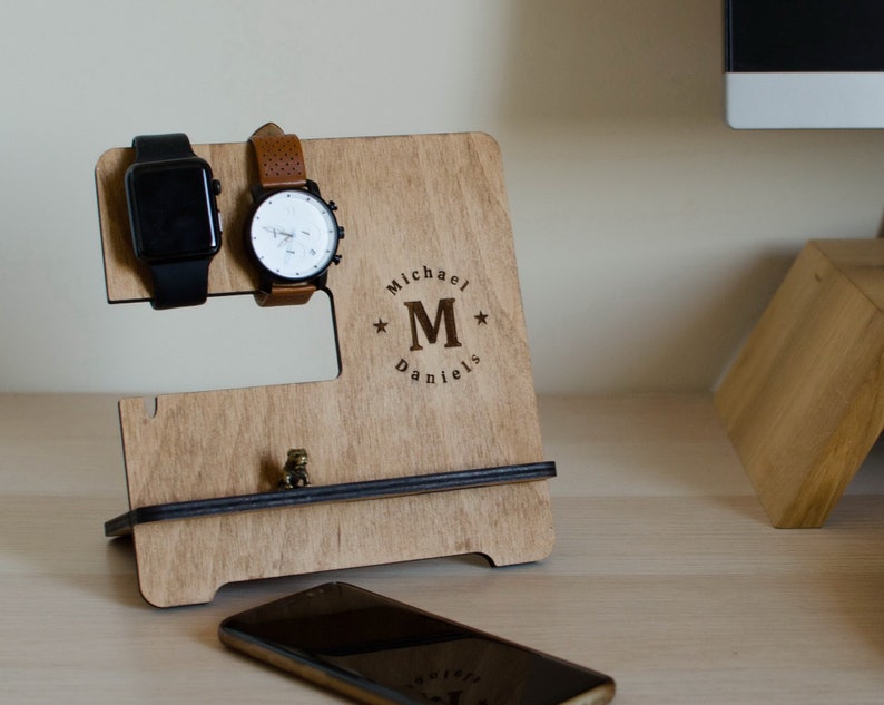 Personalizated Wooden iPhone Docking Station, tech accessory image 2