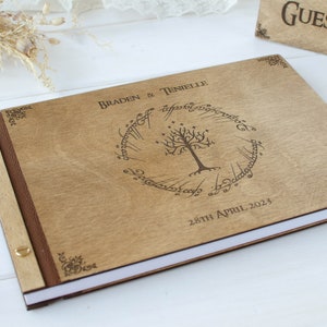 Lord of Rings A4 Dark color Wedding guest book Wood Wedding Album gift for couple Photo Book to Anniversary image 4