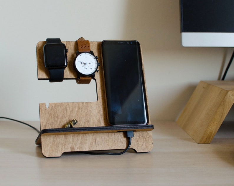 Personalizated Wooden iPhone Docking Station, tech accessory image 1