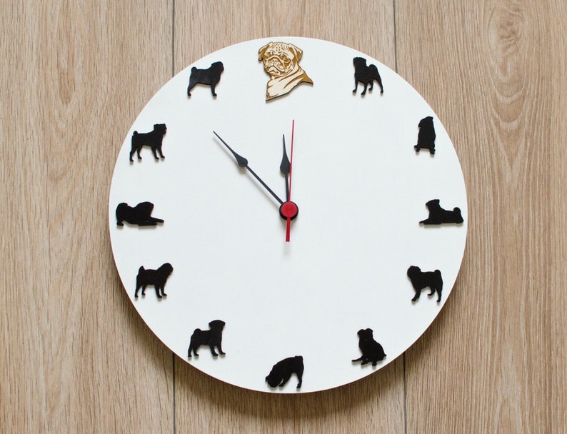 Pug Clock Pug portrait wood Clock Animal wall clock gift for dog pug lovers pug home decor Unique gift image 4