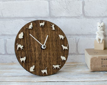 Desk clock with Cats in different poses, CatTable wood clock