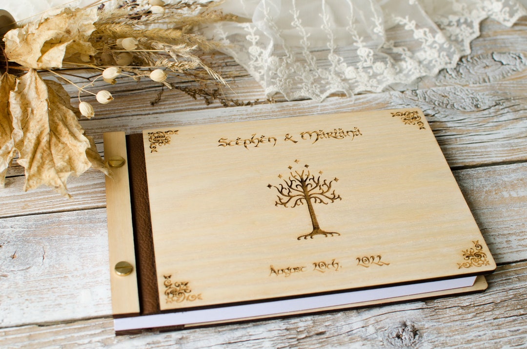 Tree Lord of Rings Wedding Guest Book Natural Wood Wedding Album Gift