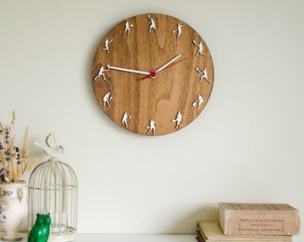 Tennis wooden clock Wall clock with Tennis players figurines