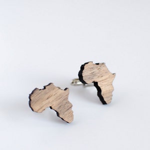 Africa shape wood Cufflinks, geographical gift for traveler, africa jewelry men accessories image 2