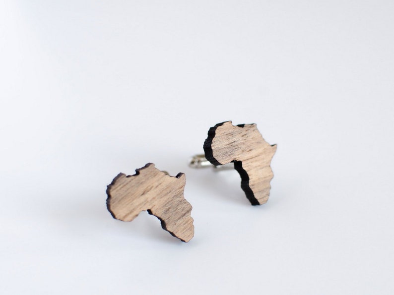 Africa shape wood Cufflinks, geographical gift for traveler, africa jewelry men accessories image 2