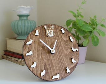 Welsh Corgi Desk Clock, Wooden Dog Portrait, Corgi Figurines