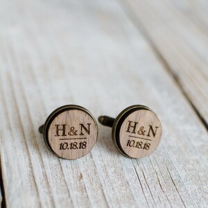 Personalized wood cufflinks with Initials Wedding for men, handmade jewelry gift