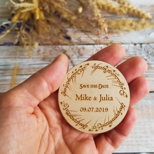 Wedding Wooden Save the Date magnet Personalized gift for themed wedding