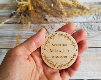 Wedding Wooden Save the Date magnet Personalized gift for themed wedding