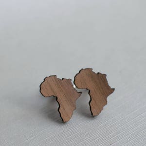 Africa shape wood Cufflinks, geographical gift for traveler, africa jewelry men accessories image 3