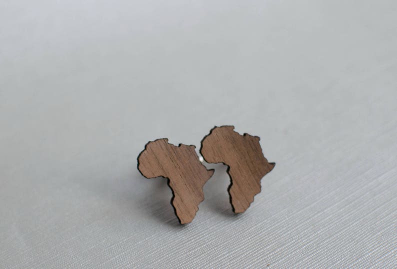 Africa shape wood Cufflinks, geographical gift for traveler, africa jewelry men accessories image 3