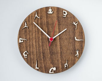 Yoga clock | Yoga gift wood wall clock | Zen Om gift for yoga lover vegan yoga teacher | Yoga practice gift | Namaste yoga clock