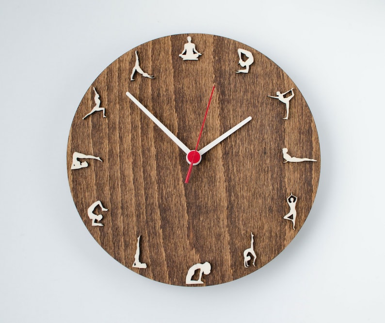 Yoga clock Yoga gift wood wall clock Zen Om gift for yoga lover vegan yoga teacher Yoga practice gift Namaste yoga clock image 1