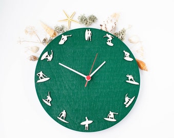 Surfing clock Wood wall clock with surfers