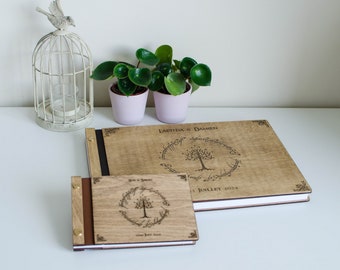 Lord of Rings Wedding guest book dark color Tree sizes Wood Album gift for couple