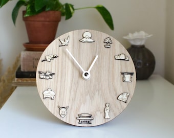 Natural wood Desk clock Japanese Style, Fuji, Sushi, Sakura & Bonsai Symbols – Japan-Inspired Home Decor