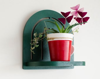 Emerald green mini wood shelf,  Wall decor in eco style