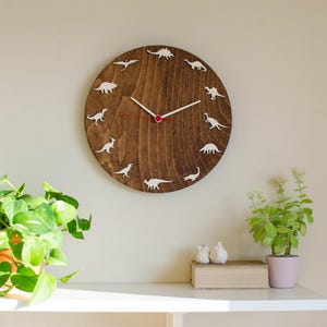 Dinosaur Wooden wall clock Dino decor for kids with T-rex and Prehistoric animals