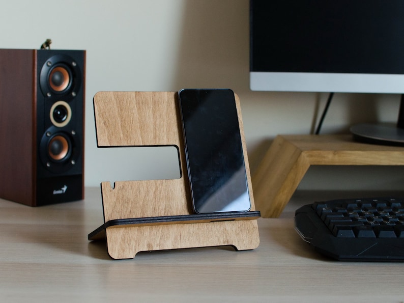 Personalizated Wooden iPhone Docking Station, tech accessory image 6