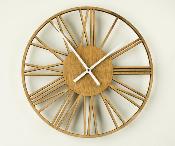 Carved Wood Clock Roman Numerals, Wooden Wall art clock Contemporary design