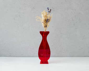 Red vase, minimal contemporary home decor, vase for flowers ikebana, art object eco style