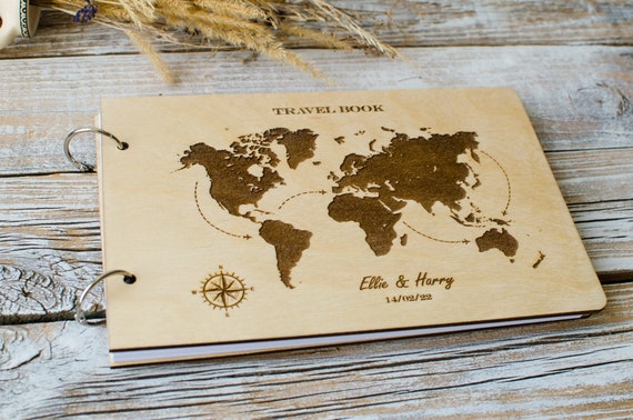 Personalized Travel Book Wanderlust Gift 5th Anniversary Gift Wooden Travel  Book for Couple Destination Memory Book Travel Memory 