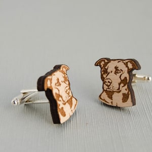 Pitbull Portrait Cuff links, Wood Cufflinks with dog, wooden jewelry men accessories, unique gift for pet lovers