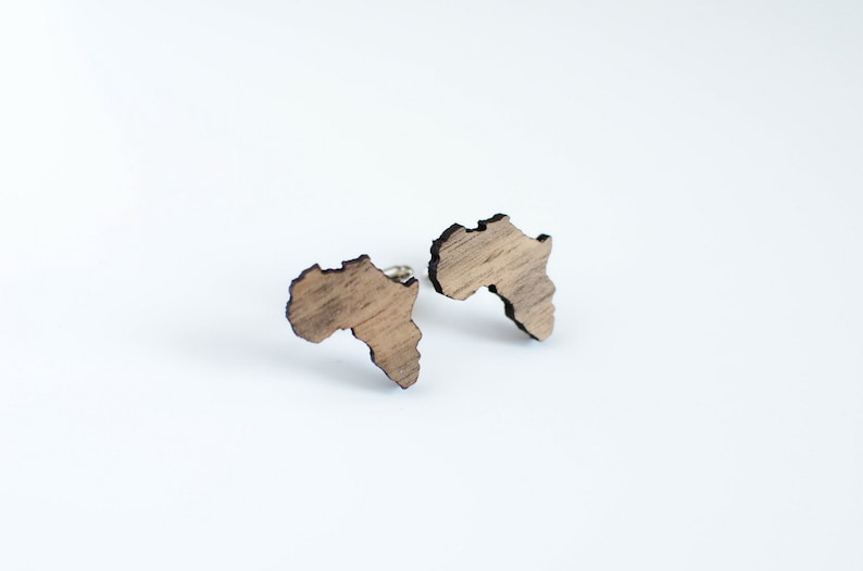 Africa shape wood Cufflinks, geographical gift for traveler, africa jewelry men accessories image 6