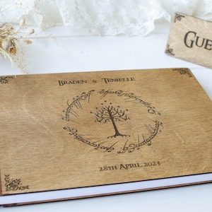 Lord of Rings A4 Dark color Wedding guest book Wood Wedding Album gift for couple Photo Book to Anniversary image 6