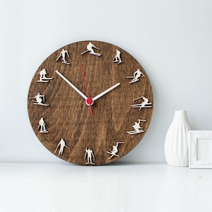 Personalized Ski Wall Clock, Skier Decor for Home or Cabin, Downhill Skiing Gift