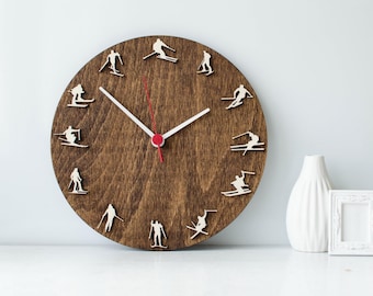 Reloj de pared de esquí personalizado, decoración de esquiador para el hogar o la cabaña, regalo de esquí alpino