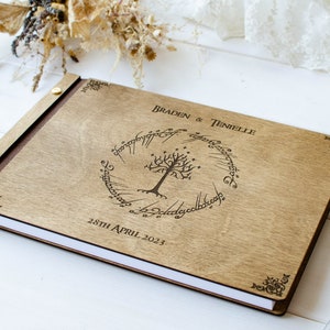 Lord of Rings A4 Dark color Wedding guest book Wood Wedding Album gift for couple Photo Book to Anniversary image 7
