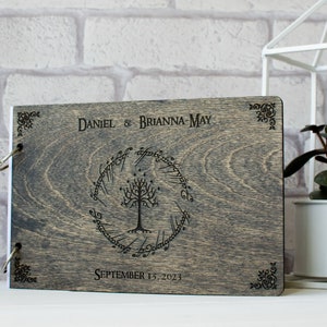 Lord of ring Wooden Wedding Guest Book gray color Personalized Custom Wedding, 5th Anniversary Gift book