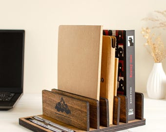 A5 Notebook Wood Desk Organizer, Custom Journaling Book Holder, Office Night table Notepad Stand, Personalized Journal Gift for Him and Her