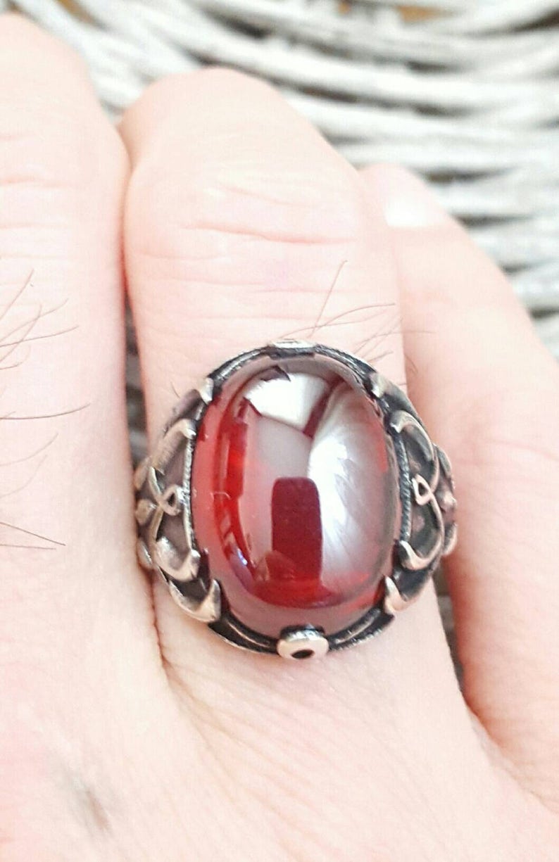Sterlin Silver Men Ring With Natural Garnet Stone..