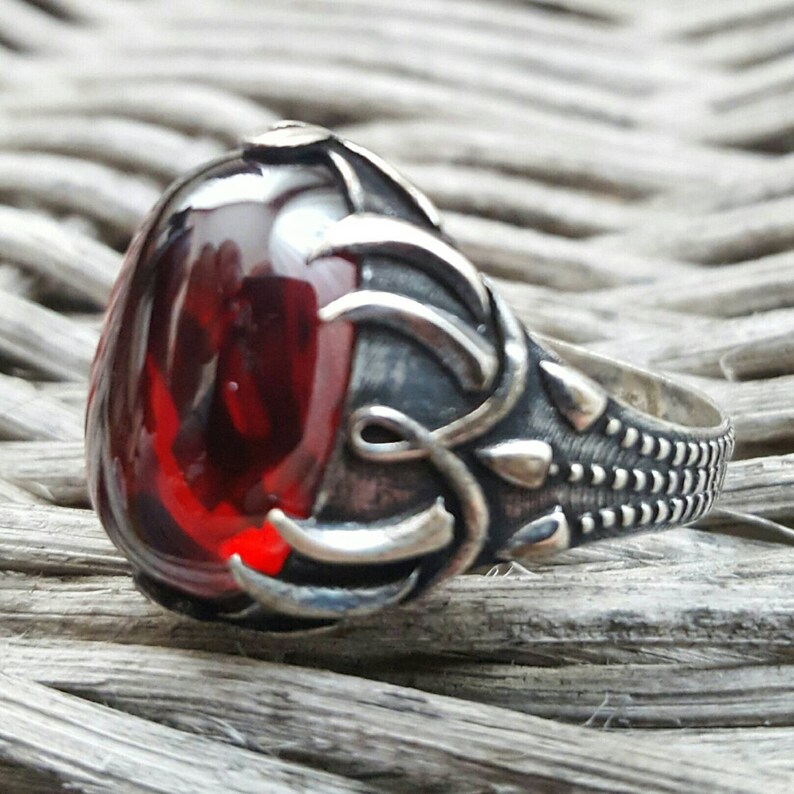 Sterlin Silver Men Ring With Natural Garnet Stone..