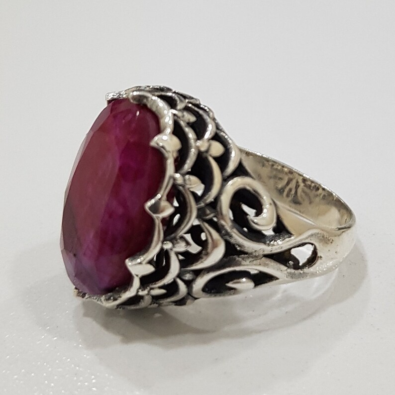 Natural Root Ruby Gemstone 925 Sterling Silver Men Ring Handmade..