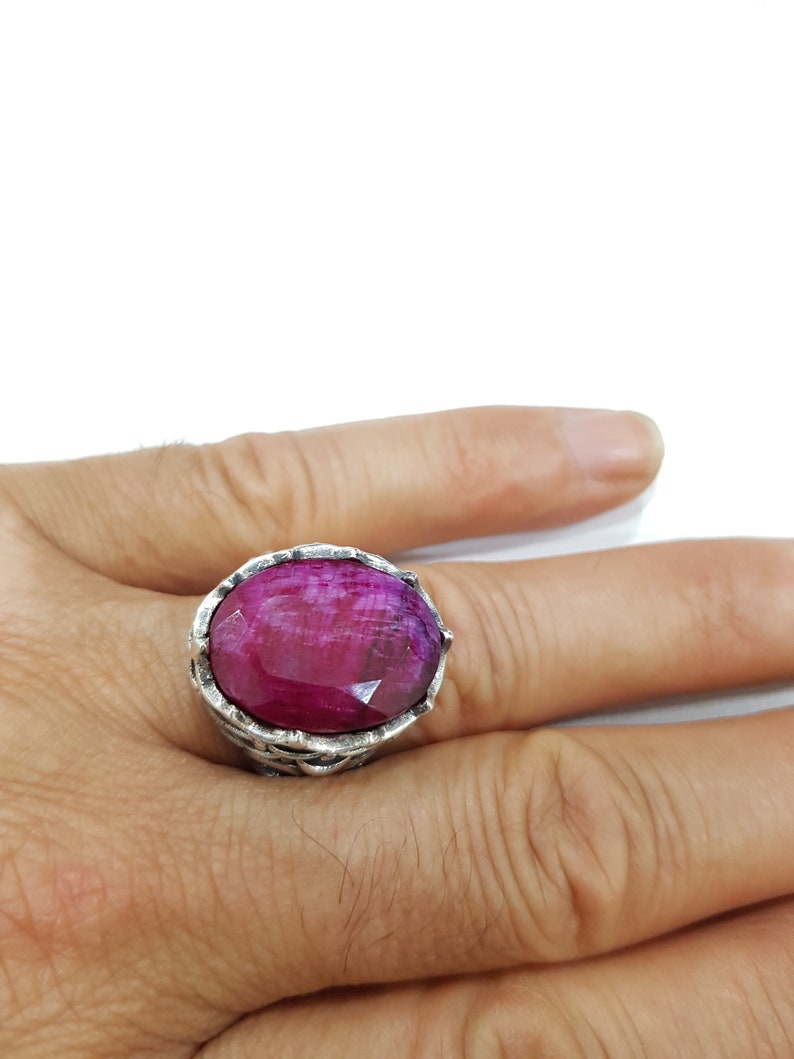 Natural Root Ruby Gemstone 925 Sterling Silver Men Ring Handmade..