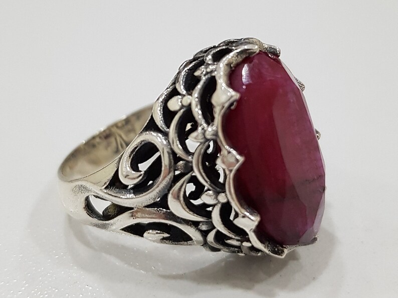 Natural Root Ruby Gemstone 925 Sterling Silver Men Ring Handmade..