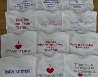 Personalised embroidered Baby bib 4 designs any colour or blank