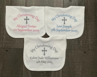 Embroidered Christening Bib, Baptism Bib, Baby Gift, Personalised