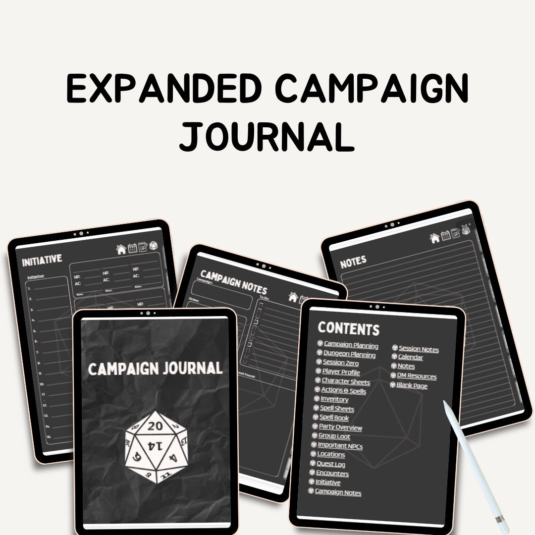 Dark Mode Expanded 9 Colors Digital D&D Campaign Journal, Dungeon