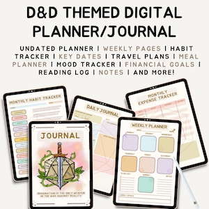 Undatierter D & D thematischer digitaler Planer/Journal, Goodnotes Journal, wöchentliche Vorlage
