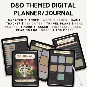 Dark Mode Undatiert D & D Themen Digitaler Planer/Journal, Goodnotes Journal, Weekly Vorlage